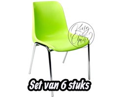 Kantinestoel Helene Limegroen -set van 6- verchroomd onderstel kantinestoel stapelstoel kuipstoel vergaderstoel tuinstoel kantine stoel stapel stoel tuin stoel kantinestoelen stapelstoelen kuipstoelen arenastoel schoolstoel bezoekersstoel Everardo
