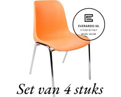 Kantinestoel Helene Oranje -set van 4- verchroomd onderstel kantinestoel stapelstoel kuipstoel vergaderstoel tuinstoel kantine stoel stapel stoel tuin stoel kantinestoelen stapelstoelen kuipstoelen arenastoel schoolstoel bezoekersstoel Everardo