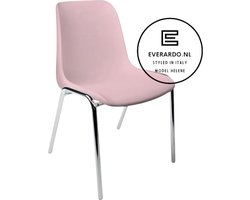 Kantinestoel Helene Roze - verchroomd onderstel kantinestoel stapelstoel kuipstoel vergaderstoel tuinstoel kantine stoel stapel stoel tuin stoel kantinestoelen stapelstoelen kuipstoelen arenastoel schoolstoel bezoekersstoel Everardo