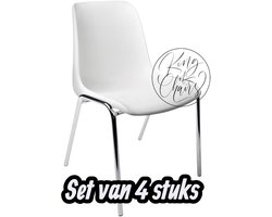 Kantinestoel Helene Wit -set van 4- verchroomd onderstel kantinestoel stapelstoel kuipstoel vergaderstoel tuinstoel kantine stoel stapel stoel tuin stoel kantinestoelen stapelstoelen kuipstoelen arenastoel schoolstoel bezoekersstoel Everardo