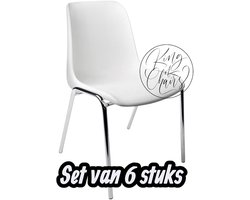 Kantinestoel Helene Wit -set van 6- verchroomd onderstel kantinestoel stapelstoel kuipstoel vergaderstoel tuinstoel kantine stoel stapel stoel tuin stoel kantinestoelen stapelstoelen kuipstoelen arenastoel schoolstoel bezoekersstoel Everardo