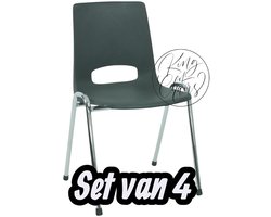 Kantinestoel Samantha Antraciet -set van 4- verchroomd onderstel kantinestoel stapelstoel kuipstoel vergaderstoel tuinstoel kantine stoel stapel stoel tuin stoel kantinestoelen stapelstoelen kuipstoelen arenastoel schoolstoel bezoekersstoel Everardo