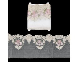 Kantlint met bloemen, 1,8 m, bloementule kant, 7,5 cm, beige kanten rand met golvende rand, voor bruidsjurken, decoratie