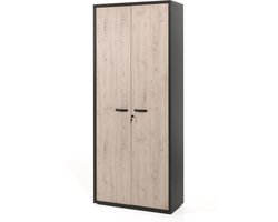 Kantoorkast hoog zwart kastanje – Archiefkast met deuren – Opbergkast kantoor