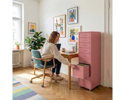 Kantoorkast Kökar op wielen 109x28x41 cm roze [en.casa]