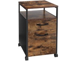 kantoorkast Ladekast Opbergkast Verplaatsbare Nachtkastje met wielen, 1 open vak en 2 laden, 41x45x66 cm, bruin, multifunctionele opbergruimte, geschikt voor thuiswerkplek en studeerkamer