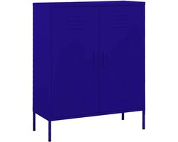 Kantoorkast, materiaalkast, buffetkast, keukenkast, dressoir, opbergkast, geschikt voor keuken, woonkamer, kantoor, werkkamer, marineblauw, 80 x 35 x 101,5 cm, staal