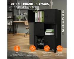 Kantoorkast met drie niveaus magnetisch slot 75x40x120 cm zwart staal ML design