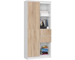 Kantoorkast R15 R80 met 2 Lades en 1 Deur / AKORD Furniture Factory / Wit – Sonoma Eik / 80 x 180 x 35 cm