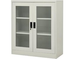 Kantoorkast Staal - Archiefkast Bureaukast - Documenten Sorteren - Gehard Glazen Deuren - 90x40x105 cm - Lichtgrijs