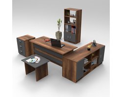 Kantoormeubilair Set - Walnoot Antraciet Afwerking - Ruime Afmetingen 140x60x73.8cm - Stijlvol en Functioneel Ontwerp