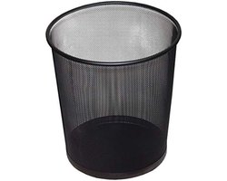 kantoorprullenbak - Ronde prullenbak - van 12 liter - met mesh design en zwarte afwerking - Klassiek design