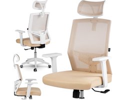Kantoorstoel Ergonomisch - Bureau stoel - Comfortabel Werken - Ademende Mesh Rugleuning - 125 cm Hoog - Beige