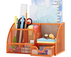 Kantoortafel Organizer met Mesh Design, Multifunctionele Bureaublad Opbergruimte voor Pennen en Kantoorbenodigdheden, Oranje