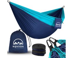 Kanyon Hangmat - incl. Karabijnhaken en Riemen - licht parachutestof - 260 x 140 cm - tot 200kg - Lichtblauw/Donkerblauw
