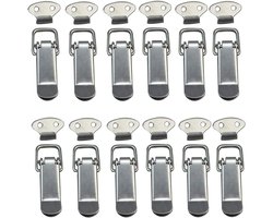 Kapbeugel Set - Roestvrijstalen Veersluiting met Haak - Sterke Hefsluiting voor Kist, Kast, Lade, Gereedschapsdoos - Zilver - 12 Stuks