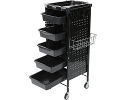 Kapperkar, 6 etages, haarsalon, opbergtrolley, cart met wielen, föhnhouder, 5 laden, werkwagen, kapper, kleurtrolley, rolwagen, 95 x 53 x 44 cm