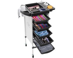 Kapperkar, bedieningskarretje, kapperwagen met 5 laden en wielen, voor stylist, kapper, haarstyling SPA, zilver