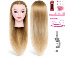 Kappershoofd Kappop Kapperspop Kaphoofd Oefenhoofd met Statief en Styling Accessoires - Blond Haar - 50 cm