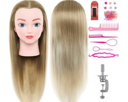 Kappershoofd Oefenhoofd Kapperspop met Statief en Styling Accessoires - Kappers Hoofd - Blond Ombre Haar - 50 cm