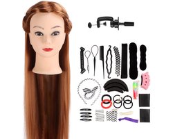 Kappershoofd oefenhoofd koper bruin haar - kapperspop - Met statief en styling accessoires - 65 cm