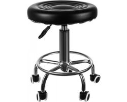Kapperskruk - Zadelkruk - Tabouret - kappersfiets - Kapper Kruk - Salonkruk - Bureaukruk - Krukje met wielen - Bureaustoel - Salon Werkkruk - In hoogte Verstelbaar - Maximale hoogte 56 cm - Zwart