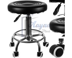 Kapperskruk Zwart – Verstelbaar met Voetsteun en Rubberen Wielen – zadelkruk op wielen – kappersstoel - 50221