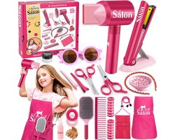 Kappersset Speelgoed voor Kinderen (22 stuks) - Kappers speelset - Met föhn die echt kan föhnen en accessoires- Haardroger - krultang - Haarborstel - Kapperskoffer - Make-upset Speelgoed