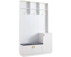 Kapstock Schoenenkast,Garderobekastset met bank, opbergbank,rechthoekige opbergruimte,multifunctionele halmeubel, wit, H200xB120xD40 cm