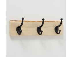 Kapstok - 3 haaks - Metaal - Bruin - 39cm - Hout - Wand