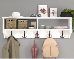 Kapstok - 5x2 Haken - Industrieel Hout - Wandkapstok -Wall Mounted - Wandkapstok Hout Metaal - 120x37x22 Kapstok - Wit
