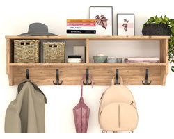 Kapstok 5x2 haken wandkapstok - industrieel hout - 120x37x22 Kapstok - Wall mounted - kapstok - wandkapstok hout metaal -