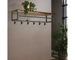 Kapstok 6 Haken met Hoedenplank - 30x100x27cm - Metaal & Hout - Giga Meubel