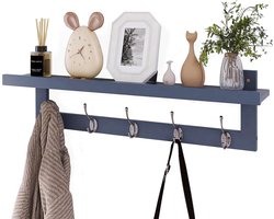 Kapstok aan de muur - 74 cm bamboe kapstok plank met metalen haken - grijs kapstok hangend met plank