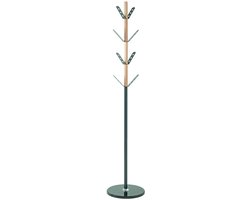 Kapstok – Antraciet staal en massief hout – 8 metalen haken – Zwarte marmeren voet – 179 cm hoog – Luxe design