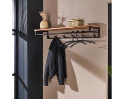 Kapstok Custom met hoedenplank | 6 haken | massief acacia naturel | 100x35x17 cm | stijlvolle halinrichting | modern design