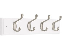 Kapstok en hoedenrek - wit met satijn nikkel - 1 stuk - zink
