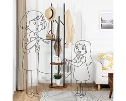 Kapstok Garderobestandaard met 8 haken en 2 planken voor kleding - Vintage bruin-zwart - Woonkamer slaapkamer kantoor kapstok
