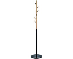Kapstok – Goud en zwart metaal – 6 haken – Zwarte marmeren voet – 173 cm hoog, Ø37 cm – Elegant en stabiel design