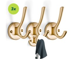 Kapstok Goud - Kapstok haken 3 Stuks - Jashaak Dubbel Kapstokhaak - Wandhaak Goud