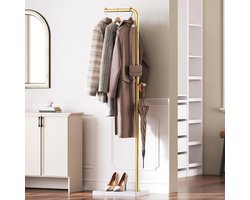 Kapstok - goud staande kapstok - instap kledingrek met 3 haken en verdikte basis - geschikt voor entree - woonkamer - slaapkamer - garderobe - Goud en Wit