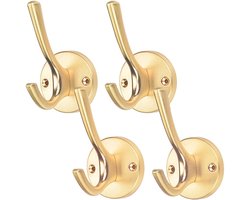 Kapstok Goud - Wandhaak - Kapstok haken - Jashaak Dubbel Kapstokhaak - goud - set van 4