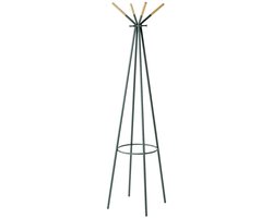 Kapstok – Grijs metaal en massief hout – 8 haken – Ø56 cm, 175 cm hoog – Natuurlijk en modern design