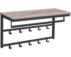 Kapstok Grijs - Wandkapstok met 10 Haken en Plank - Hout & Metaal - IN-HOMEXL Ramon