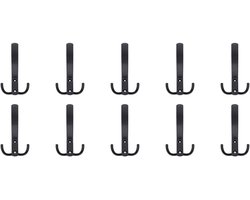 Kapstok Haak – Metalen Wandhaak – Dubbele Jas Haak – Wand/Kapstok/Deur/Badkamer Hanger – Handdoekhouder – 10 Stuks – Zwart – 14 cm