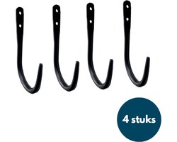 Kapstok haken gietijzer - Stoere haak - Wandhaken - Jashaak - Zwart - 4 stuks