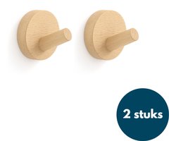 Kapstok haken hout - Teak - Wandhaken - Wandkapstok - Zelfklevende haakjes - Plakhaakjes - Rond - 2 stuks