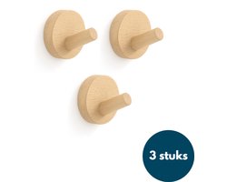 Kapstok haken hout - Teak - Wandhaken - Wandkapstok - Zelfklevende haakjes - Plakhaakjes - Rond - 3 stuks