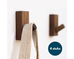 Kapstok haken hout - Walnoot - Wandhaken - Wandkapstok - Zelfklevende haakjes - Plakhaakjes - 4 stuks