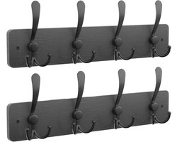 Kapstok Haken Set van 2 - 84 cm Lange Massief Houten Muur Hangers voor Hoed, Handdoek, Tas en Jurk - Zwart